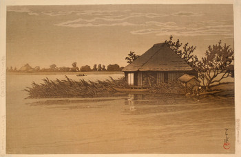 Tozaki, Ukishima, in Ibaraki Prefecture by Hasui, Woodblock Print