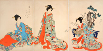 Leisure by Chikanobu, Woodblock Print