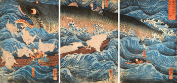 The Former Emperor [Sutoku] Sends His Retainers to Rescue Tametomo by Kuniyoshi, Woodblock Print