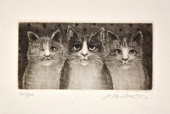 Three Cats by Norikane, Hiroto, Etching