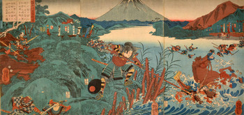 Battle of Fujikawa by Yoshitora, Woodblock Print