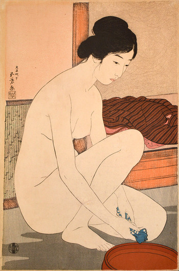 Woman at the Bath by Goyo, Woodblock Print
