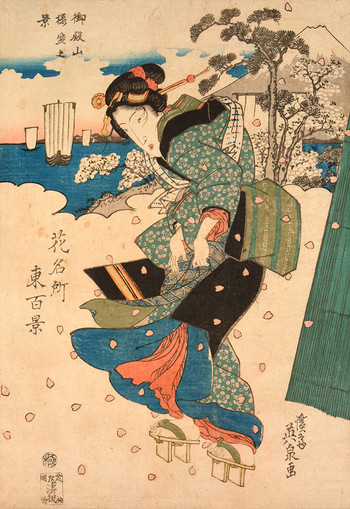 View of GotenYama by Eisen, Woodblock Print