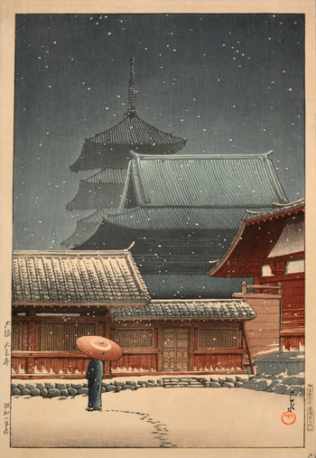 Tennoji Temple, Osaka by Hasui, Woodblock Print