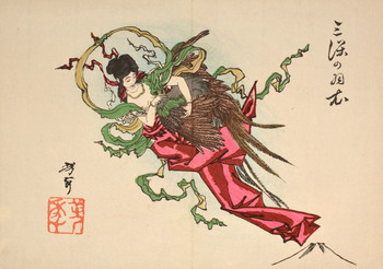 Angel Retrieving the Hagoromo (Heavenly Cloak) at Miho) by Yoshitoshi, Woodblock Print