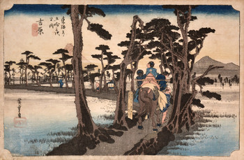 Yoshiwara: Mount Fuji on the Left by Hiroshige, Woodblock Print