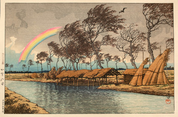 Autumn Rainbow, Hatta, Kaga by Hasui, Woodblock Print