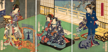 Genji Figures with Flowers by Kunisada II (aka Kunimasa III, Toyokuni IV), Woodblock Print