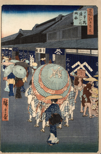 View of Nihonbashi Tori 1chome by Hiroshige, Woodblock Print