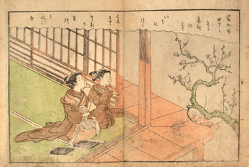Two Courtesans Admiring a Plum Tree by Harunobu, Woodblock Print
