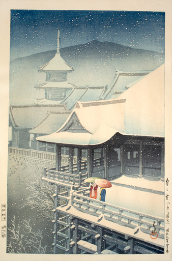 Spring Snow, Kiyomizu Temple, Kyoto by Hasui, Woodblock Print
