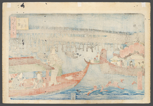 Enjoying the Evening Cool at Ryogoku Bridge by Hiroshige, Woodblock Print