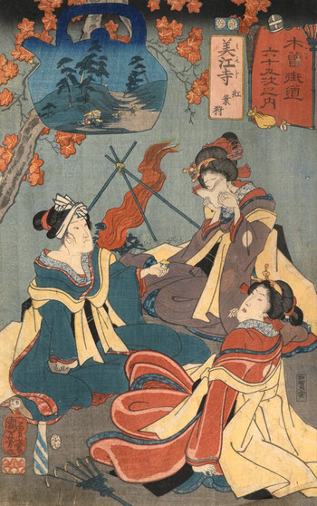 Mieji: Maple Leaf Viewing by Kuniyoshi, Woodblock Print