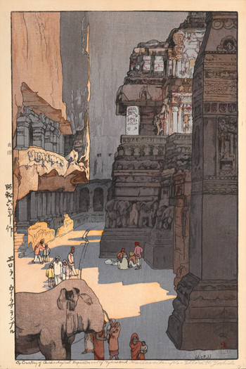 Kailasa Temple–Ellora Highlands by Yoshida, Hiroshi, Woodblock Print