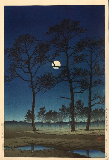 Winter Moon at Toyamagahara by Hasui, Woodblock Print