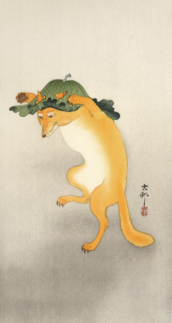 Dancing Fox (Reprint) by Koson, Woodblock Print
