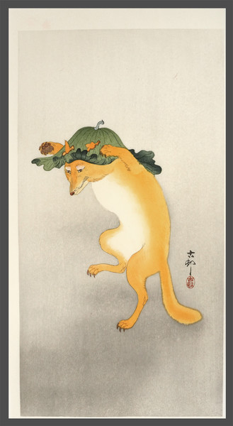 Dancing Fox (Reprint) by Koson, Woodblock Print