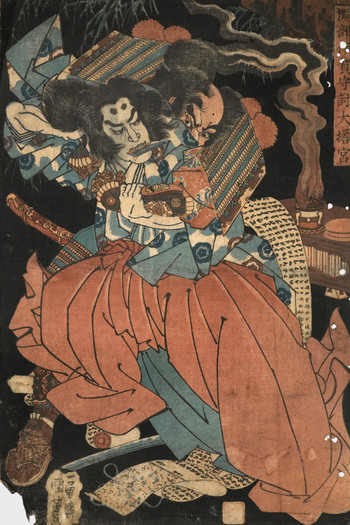 Fuchibe Iga no Kami Kills Oto no Miya by Kuniyoshi, Woodblock Print
