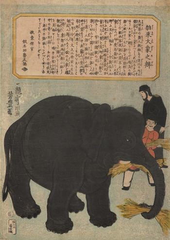 Imported Great Elephant by Yoshitoyo, Woodblock Print