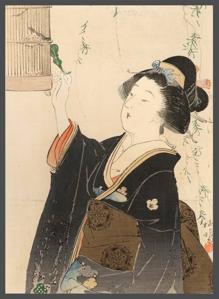 Java Sparrow by Shimazaki, Ryuu, Woodblock Print