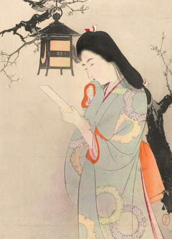 Tanzaku Letter by Toshikata, Woodblock Print
