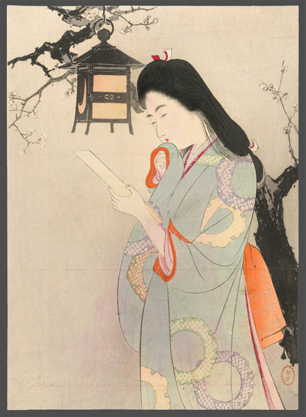 Tanzaku Letter by Toshikata, Woodblock Print