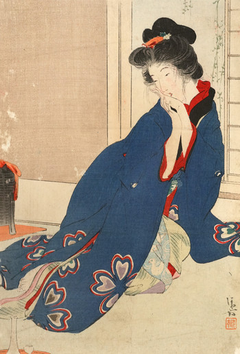 Tipsy Beauty by Kaburagi, Kiyokata, Woodblock Print