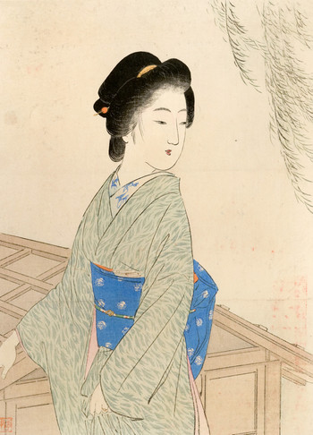 Beauty and Willow by Suzuki, Kason, Woodblock Print