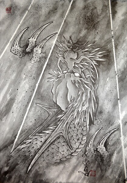 Dragon & Lightning: Ascending by Horiyoshi III, Ink Painting