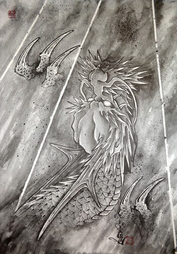 Dragon & Lightning: Ascending by Horiyoshi III, Ink Painting