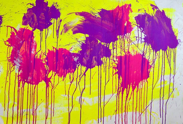 Purple and Pink on Yellow and White by Shinohara, Ushio, Acrylic Painting