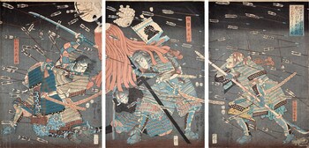 Last Stand of Kusunoki Clan at ShijoNawate by Kuniyoshi, Woodblock Print