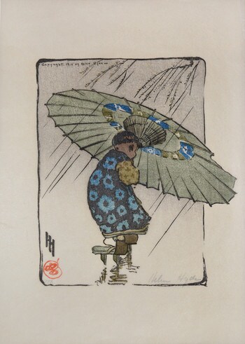 The Family Umbrella by Hyde, Helen, Woodblock Print