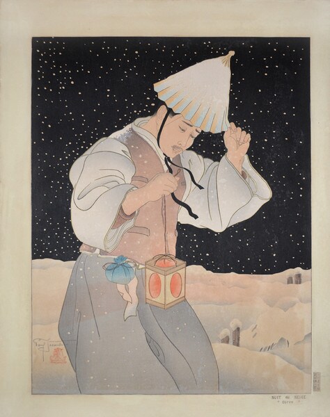 Nuit de Neige "Coree" ( Snowy Night. Korea) by Jacoulet, Paul, Woodblock Print