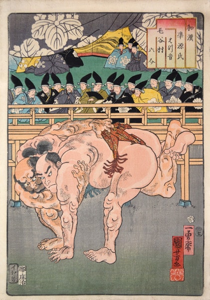 Chapter XXIII, Hatsune: Rokusuke from Ketani Village; Vassal for War Commander Kato Kiyomasa in the Sengoku Period by Kuniyoshi, Woodblock Print