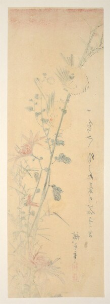 Small Birds and Chrysanthemums by Hiroshige, Woodblock Print