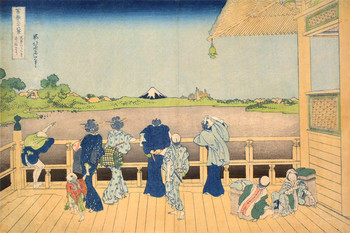 Sazai Hall at Gohyakurakan (Five Hundred Arhats) Temple by Hokusai, Woodblock Print