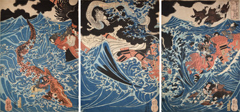 Tametomo Encounters the Storm at Minamata in Higo Province by Kuniyoshi, Woodblock Print