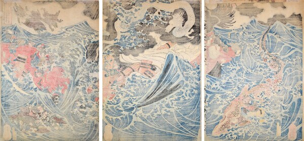 Tametomo Encounters the Storm at Minamata in Higo Province by Kuniyoshi, Woodblock Print