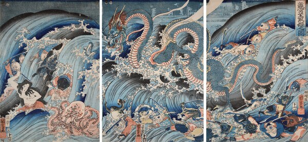 Ama Recovering the Jewel from the Dragon Palace by Kuniyoshi, Woodblock Print