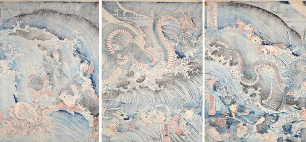 Ama Recovering the Jewel from the Dragon Palace by Kuniyoshi, Woodblock Print