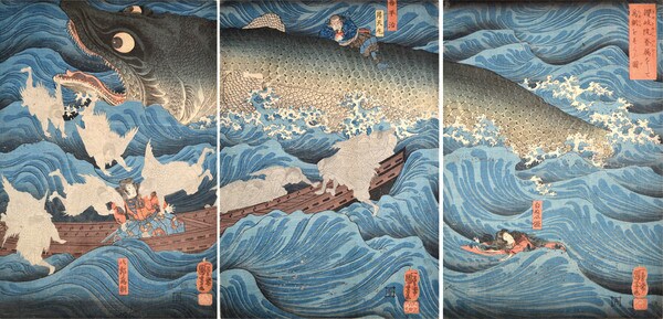 Minamoto no Tametomo Rescued by Tengu by Kuniyoshi, Woodblock Print