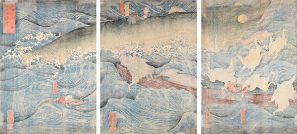 Minamoto no Tametomo Rescued by Tengu by Kuniyoshi, Woodblock Print