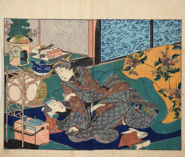 Celebration of the New Year by Toyokuni III, Woodblock Print