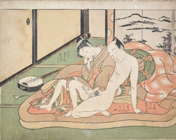 Tender Moment: The Forgotten Shamisen by Harunobu, Woodblock Print