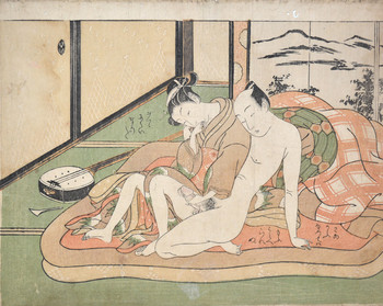 Tender Moment: The Forgotten Shamisen by Harunobu, Woodblock Print