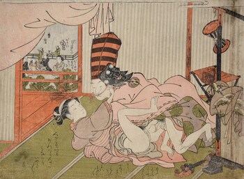 Back Stage with an Actor by Koryusai, Woodblock Print