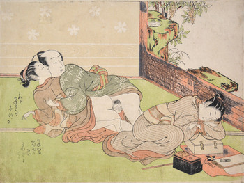 While Taking an Afternoon Nap by Harunobu, Woodblock Print