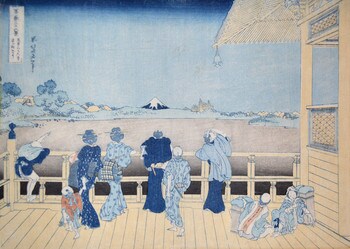 Sazai Hall at Gohyakurakan (Five Hundred Arhats) Temple by Hokusai, Woodblock Print