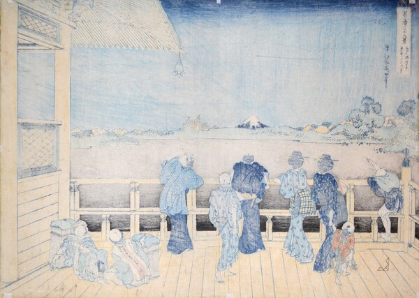 Sazai Hall at Gohyakurakan (Five Hundred Arhats) Temple by Hokusai, Woodblock Print